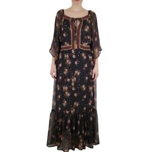 Star Mela Romantic Floral BOHO Maxi Dress Womens Medium Black Pink Witchy